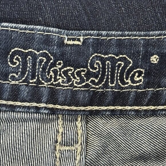 Miss Me Jeans Womens 29 Blue Boot Low Rise Stretch Dark Wash Denim Rhinestones - Picture 5 of 13